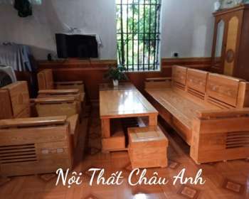 Bộ bàn ghế đối gỗ sồi nga tại nhà chị sen ở hà tĩnh FB036